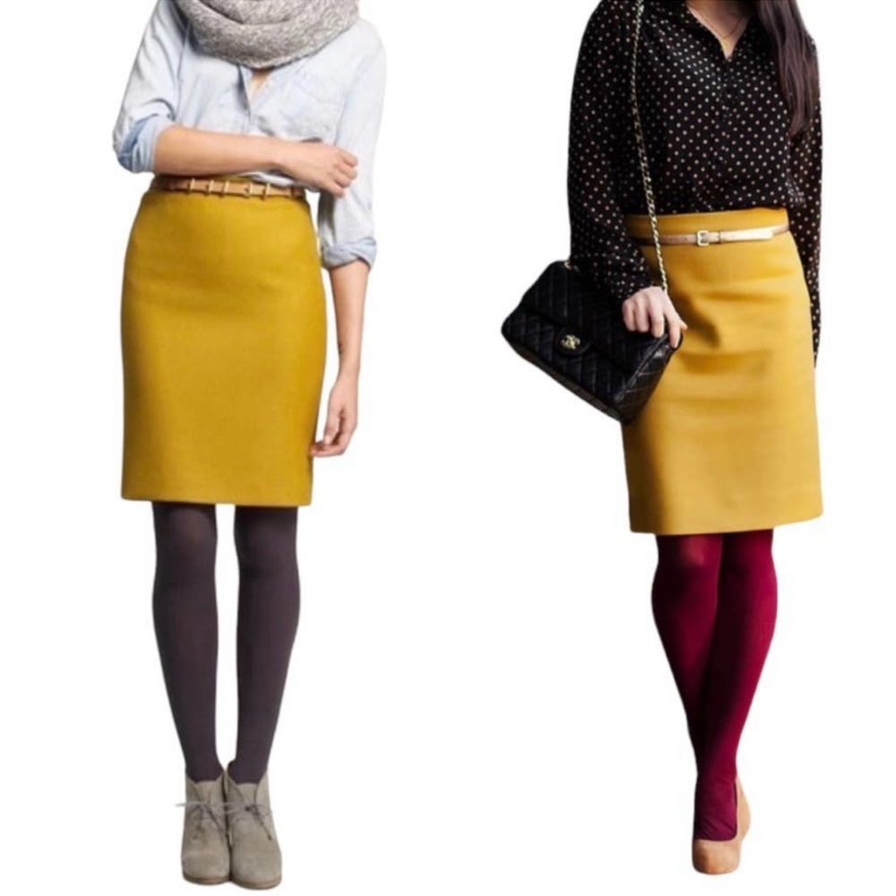 J. Crew No. 2 Pencil Skirt Wool Mini In Mustard Yellow Size 2 petite